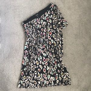 One shoulder dress with side fringe